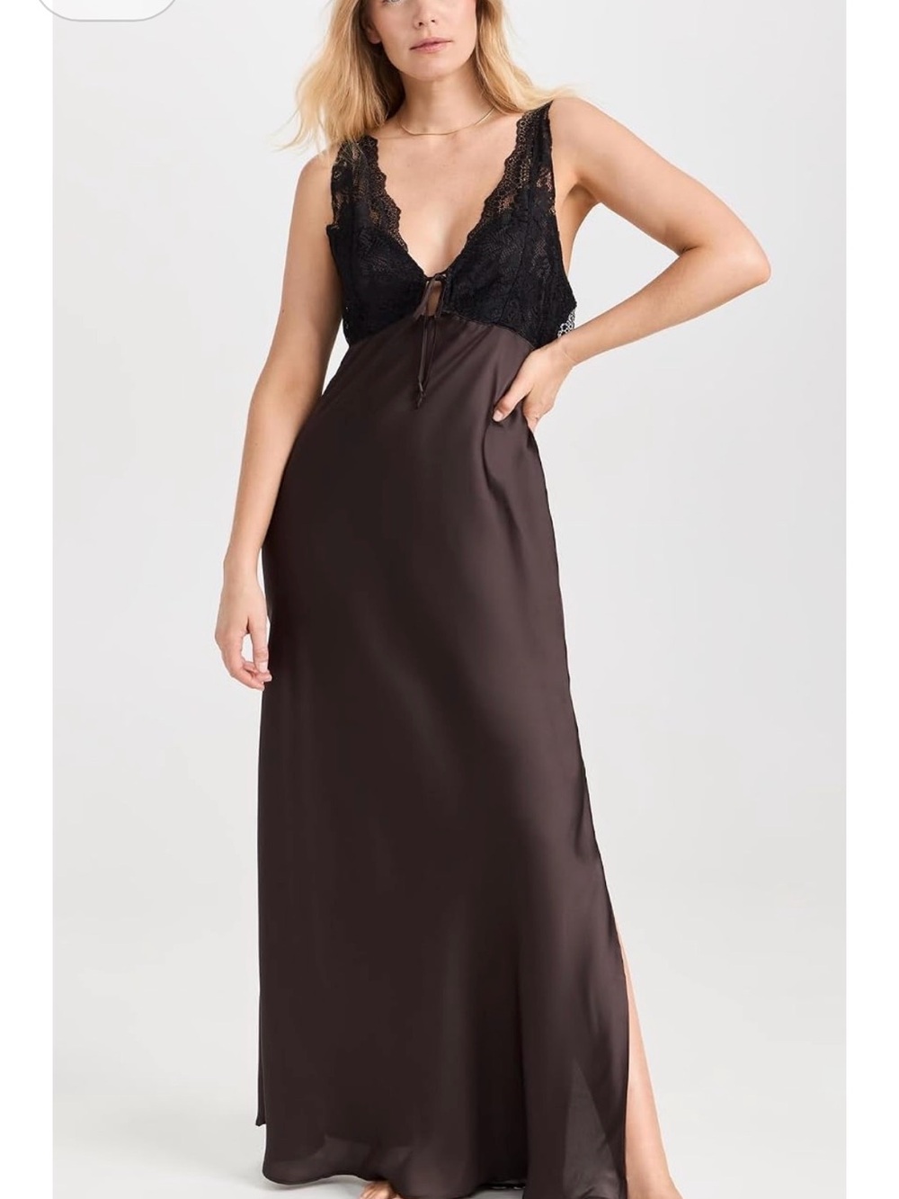 Free People Women's Countryside Maxi Slip — Black Lace & Deep Brown Satin